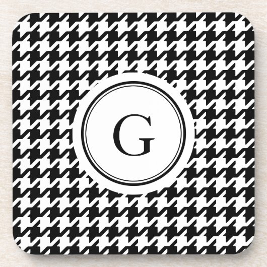 上品な白黒パタ千鳥格子のーンのモノグラム コースター (正面)