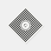 上品な白黒パタ千鳥格子のーンのモノグラム スタンダードカクテルナプキン (角)