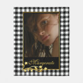 上品な白黒フォトパーソナライズされた金ゴールドフレーム フリースブランケット (正面)