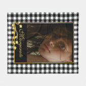 上品な白黒フォトパーソナライズされた金ゴールドフレーム フリースブランケット (正面(横))