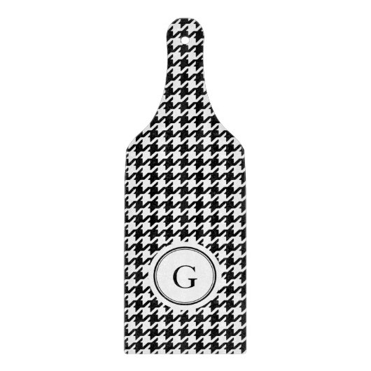 上品な白黒千鳥格子のなパターンモノグラム カッティングボード (正面)