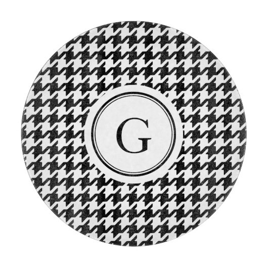 上品な白黒千鳥格子のなパターンモノグラム カッティングボード (正面)