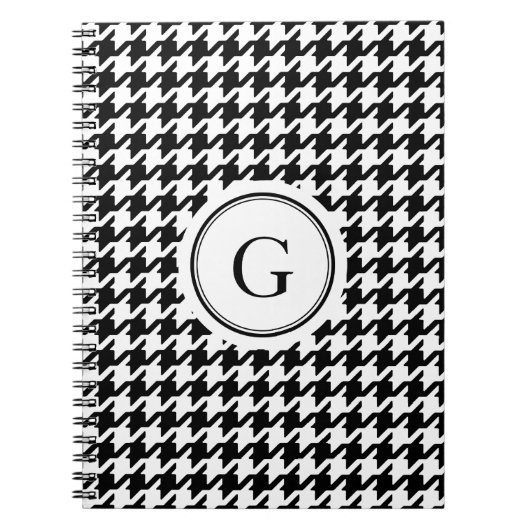 上品な白黒千鳥格子のなパターンモノグラム ノートブック (正面)