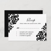 上品な白黒RSVPカード 出欠カード (正面/裏面)