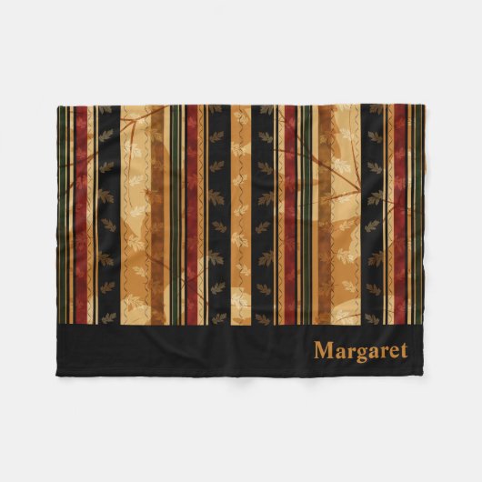 上品な秋の葉およびパターンデザイン フリースブランケット (正面(横))