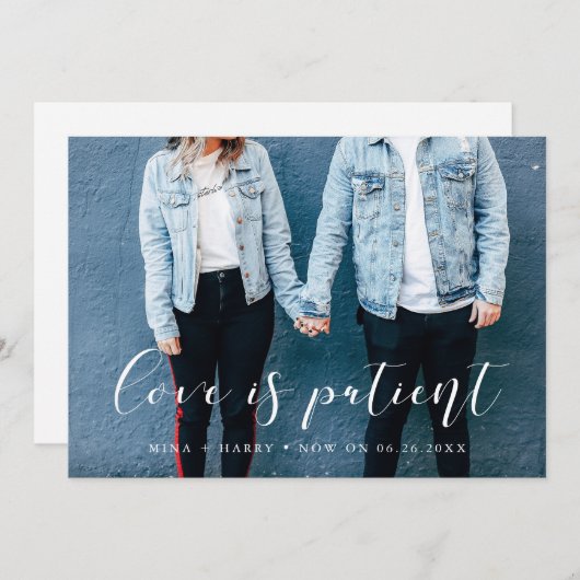 上品な筆記体 愛は忍耐強い 結婚式延期のお知らせ 案内状 (正面/裏面)