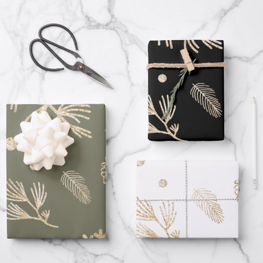 上品な素朴なクリスマスラッピングシートセット3 ラッピングペーパーシート (正面)