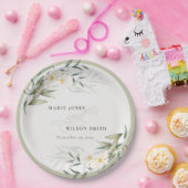 上品な素朴白い緑のフローラバンチ結婚ーズ ペーパープレート (パーティー)