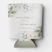 上品な素朴白い緑のフローラバンチ結婚ーズ 缶クーラー (正面)