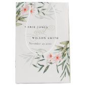 上品な素朴赤面グリーンリーフローラバンチ結婚ーズ ミディアムペーパーバッグ (正面)