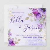 上品な紫と青の水彩花のウェディング (正面)