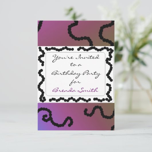 上品な紫と黒のビーズ付き誕生日招待状 招待状 (スタンド正面)