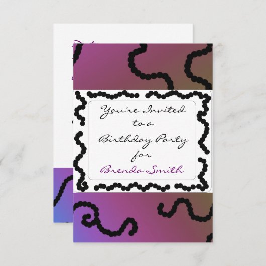 上品な紫と黒のビーズ付き誕生日招待状 招待状 (正面/裏面)