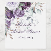 上品な紫の花の水彩画 ブライダルシャワー ワインラベル (シングルラベル)