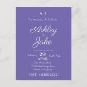 上品な紫エレガントの結婚式招待状カード ポストカード (正面)
