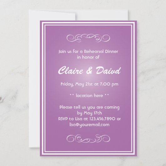 上品な紫色のヒトデのリハーサルの夕食の招待状 招待状 (裏面)