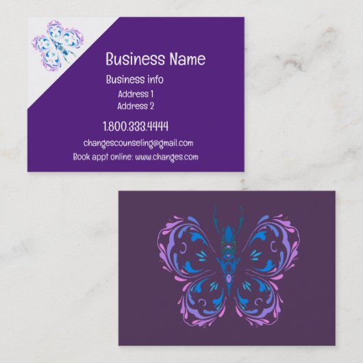 上品な紫色の蝶の変化カウンセリングサービス 名刺 (正面/裏面)