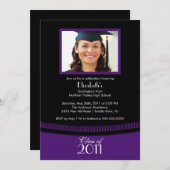 上品な紫色及び黒い卒業の招待状の写真 招待状 (正面/裏面)