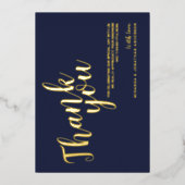 上品な結婚式ありがとう海軍と金ゴールド 箔招待状 (正面)