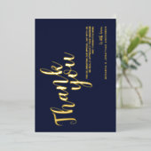 上品な結婚式ありがとう海軍と金ゴールド 箔招待状 (立ち正面)