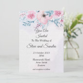 上品な結婚式の招待状, ピンクの水彩画 招待状 (スタンド正面)