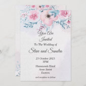 上品な結婚式の招待状, ピンクの水彩画 招待状 (正面/裏面)