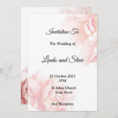 上品な結婚式の招待状、ピンクの花 招待状 (正面/裏面)