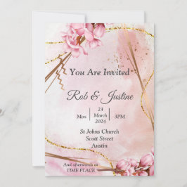 上品な結婚式の招待状、ピンクの花 招待状
