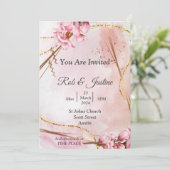 上品な結婚式の招待状、ピンクの花 招待状 (スタンド正面)