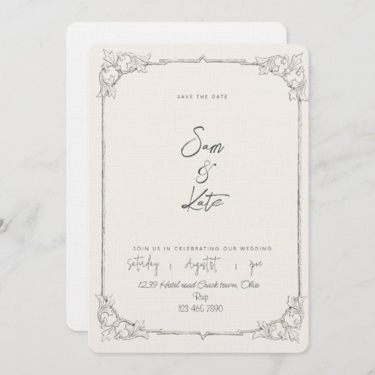 上品な結婚式の招待 招待状 (正面/裏面)