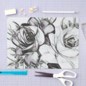 上品な結婚式の白黒のバラの花柄パターン 薄葉紙 (クラフト)