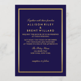 上品な結婚式招待状ゴールドフォイル – ネイビーブルー 招待状