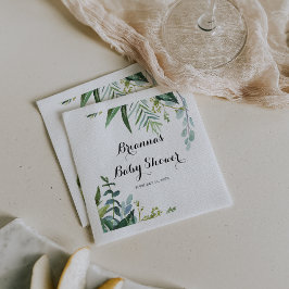 上品な緑の熱帯葉ベビーシャワー スタンダードカクテルナプキン