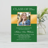 上品な緑の金ゴールド写真の卒業発表 招待状 (スタンド正面)