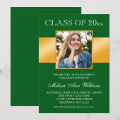 上品な緑の金ゴールド写真の卒業発表 招待状 (正面/裏面)
