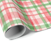 上品な緑ピンク赤い水の色の格子模様 ラッピングペーパー (ロールコーナー)