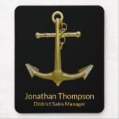 上品な航海の金ゴールドいかりオンブラック マウスパッド (正面)