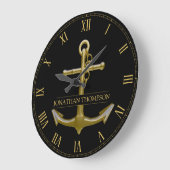 上品な航海の金ゴールドいかりオンブラック ラージ壁時計 (傾斜)