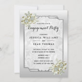 上品な花の宝石、シルバーフレームのシルバーエンゲージメント 招待状 (正面)
