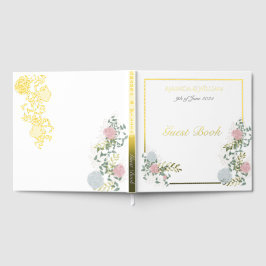 上品な花の水彩画の結婚式の金色のゲストブック ゲストブック