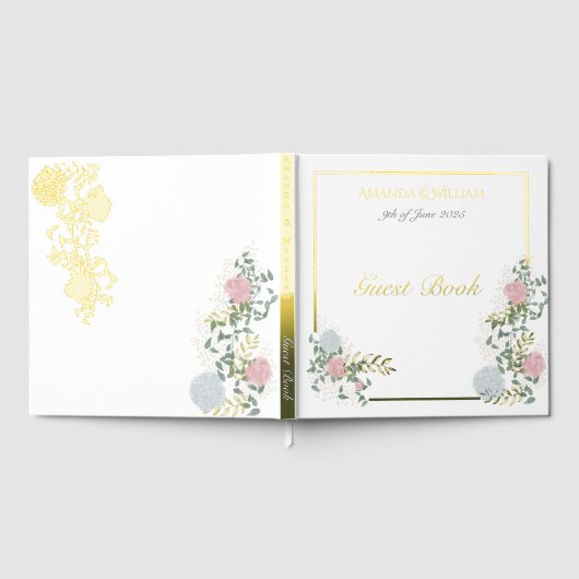 上品な花の水彩画の結婚式の金色のゲストブック ゲストブック (全面)