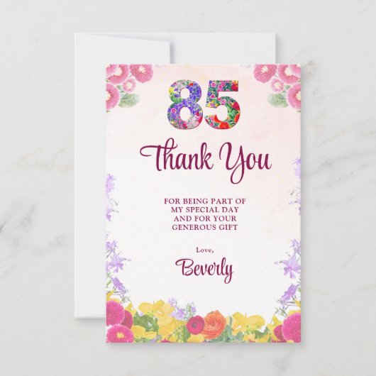 上品な花の85歳の誕生日御礼 サンキューカード (正面)