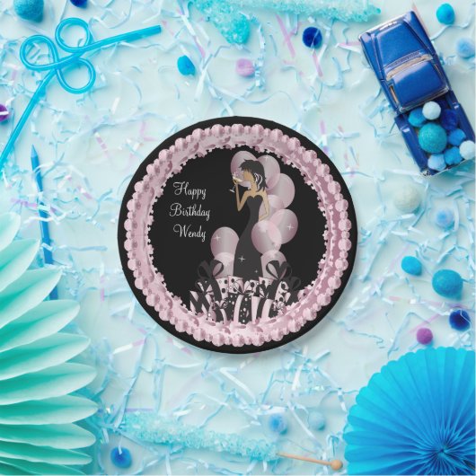 上品な花型女性歌手の女の子のパーティーは| |のピンクを個人化します ペーパープレート (パーティー)