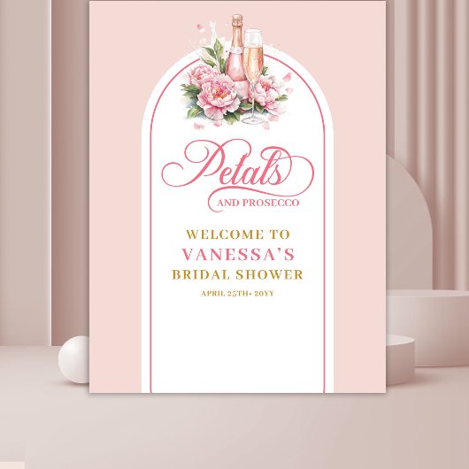 上品な花弁とプロセッコのブッシュゴールドのイベントバナー タペストリー