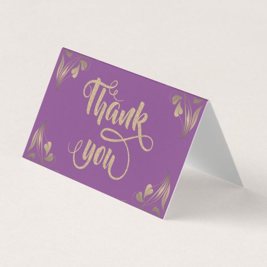 上品な花柄のゴールドラメのサンキューカード 名刺 (正面)