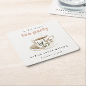 上品な花柄のティーカップ ブライダルシャワーティーパーティー スクエアペーパーコースター (アングル)