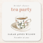 上品な花柄のティーカップ ブライダルシャワーティーパーティー スクエアペーパーコースター (正面)