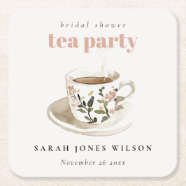 上品な花柄のティーカップ ブライダルシャワーティーパーティー スクエアペーパーコースター