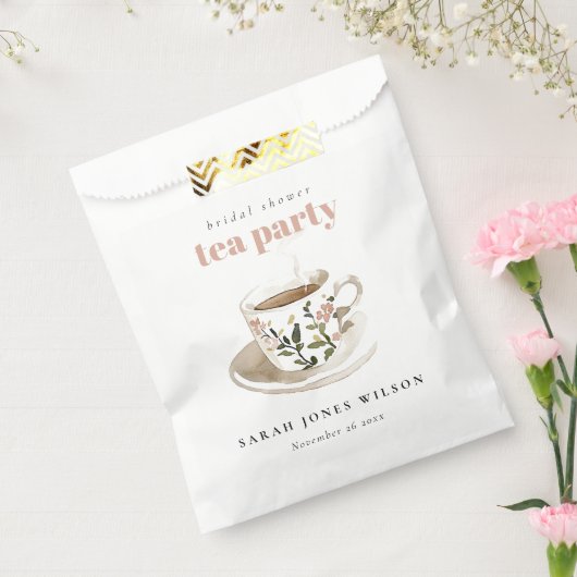 上品な花柄のティーカップ ブライダルシャワーティーパーティー フェイバーバッグ (封をした状態)