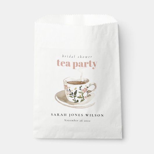 上品な花柄のティーカップ ブライダルシャワーティーパーティー フェイバーバッグ (正面)